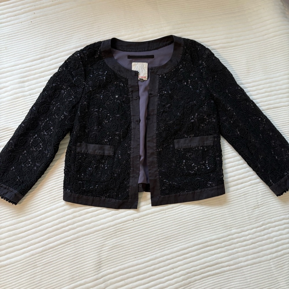 Rebecca Taylor Black Lace Cropped Lady Jacket